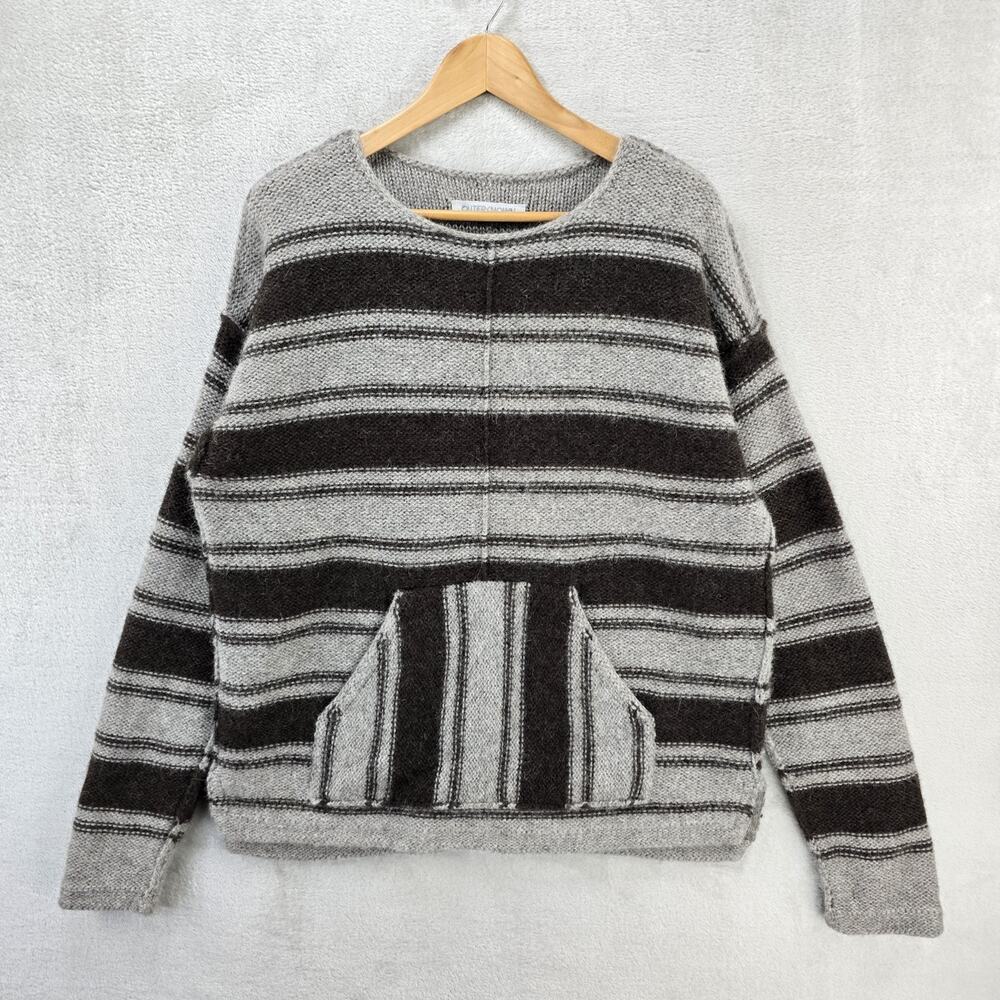 Outerknown Alpaca Wool Sweater Mens Large Knit Striped Gray Brown Baja Pocket